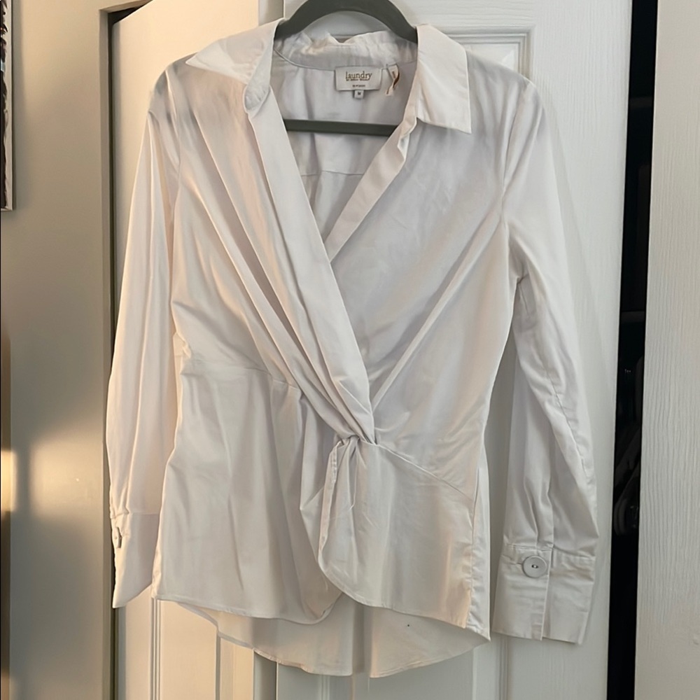 Laundry By Shelli Segal White Notched Collar Wrap Blouse